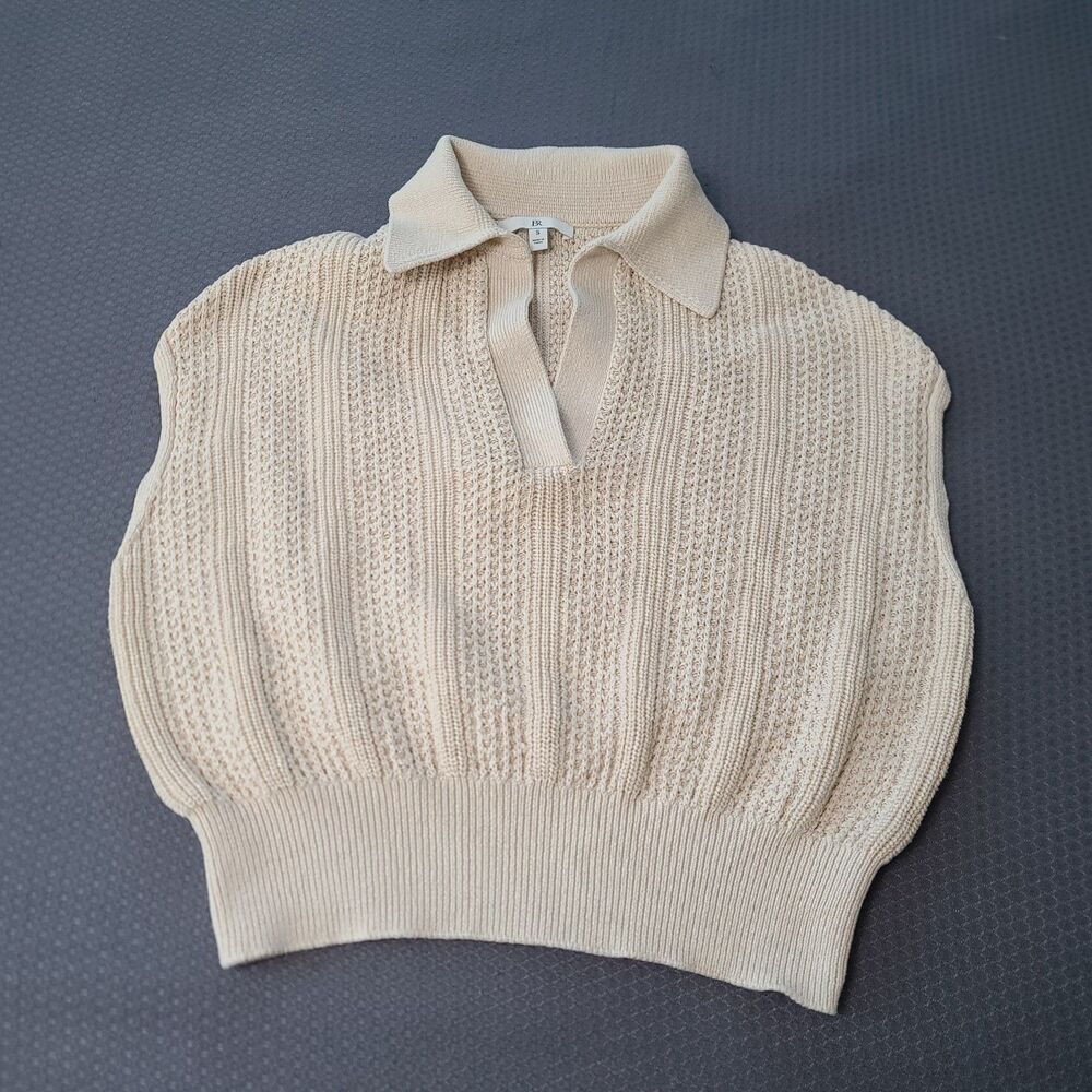 Banana Republic Janette Cable Sweater Sleeveless Polo Size S Cream Ivory #882777
